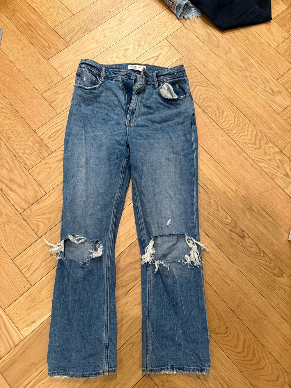Abercrombie & Fitch Women's Blue Bootcut Distressed Jeans